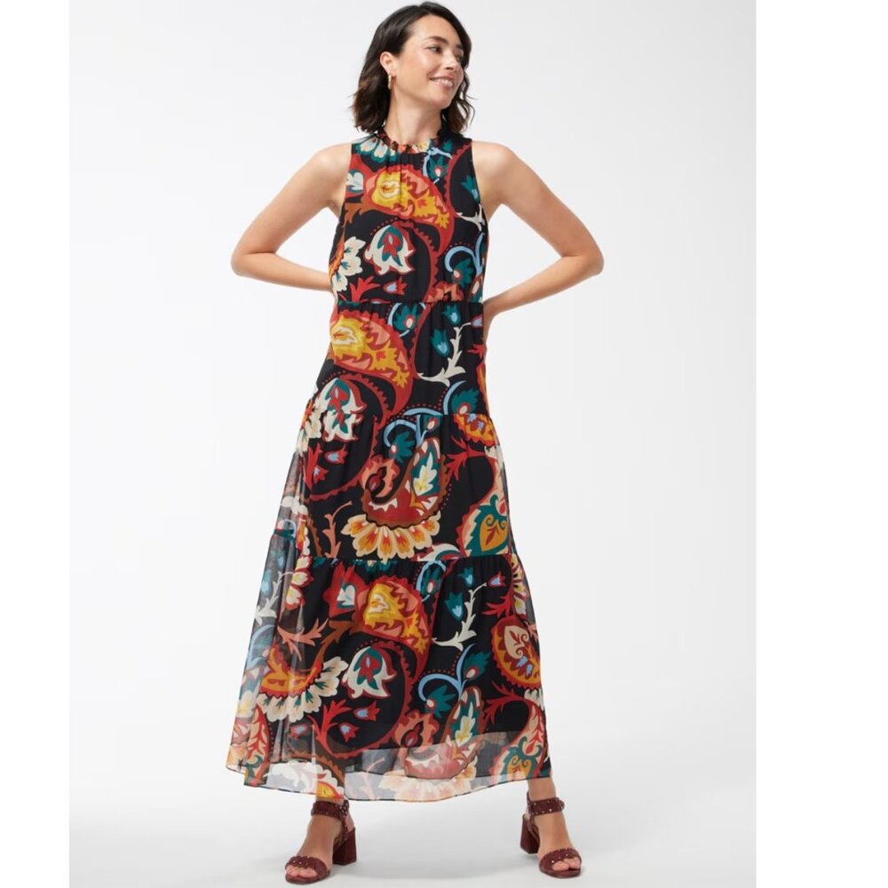 NEW | Chico's | Chiffon Sleeveless Floral Tiered Maxi Dress | Size 3 US 16